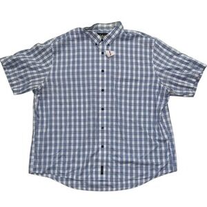 Cabelas Mens 3XL‎ Button Down Shirt Short Sleeve Plaid Checkered Blue White